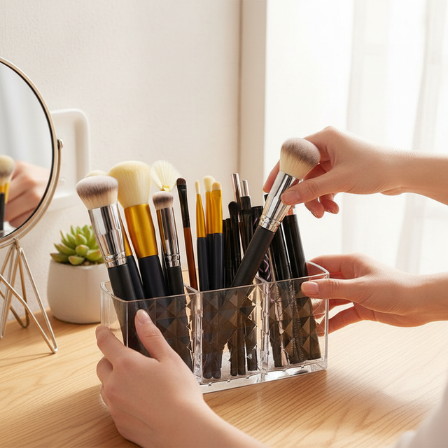 Clear Acrylic Makeup Brush Holder Desk Cosmetic Organiser Lipstick Eyebrow Pencil Display Stand Acrylic Transparent Box