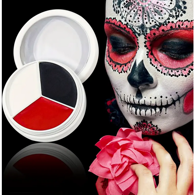 3 Colors Black White Red Face Body Paint Palette Oil Cream Makeup Kit for Halloween Clown Skull Sugar Skull Joker Cosplay Stage