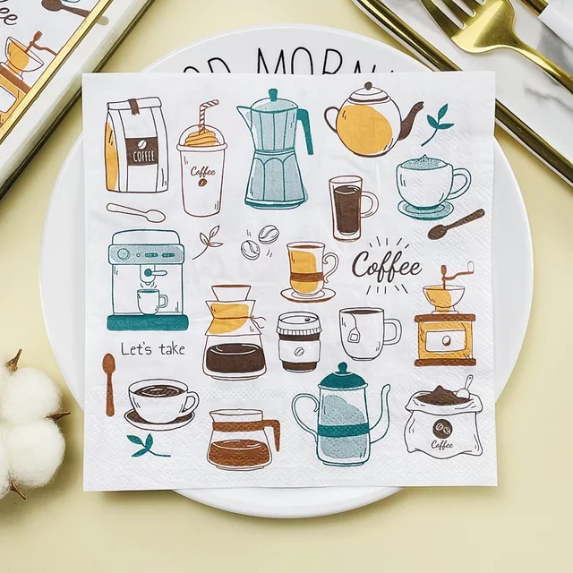 10/20pcs/Pac Coffee Printed Paper Napkins Creative Colourful Napkins Placemats Bar Decorative Napkins Household Facial Tissues