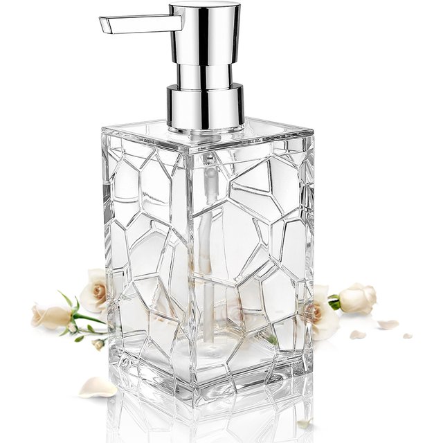 Clear Acrylic Liquid Hand Soap Dispenser(10oz) with Silver ABS Rust-Proof Pump for Bathroom, Kitchen, Countertop Transparent