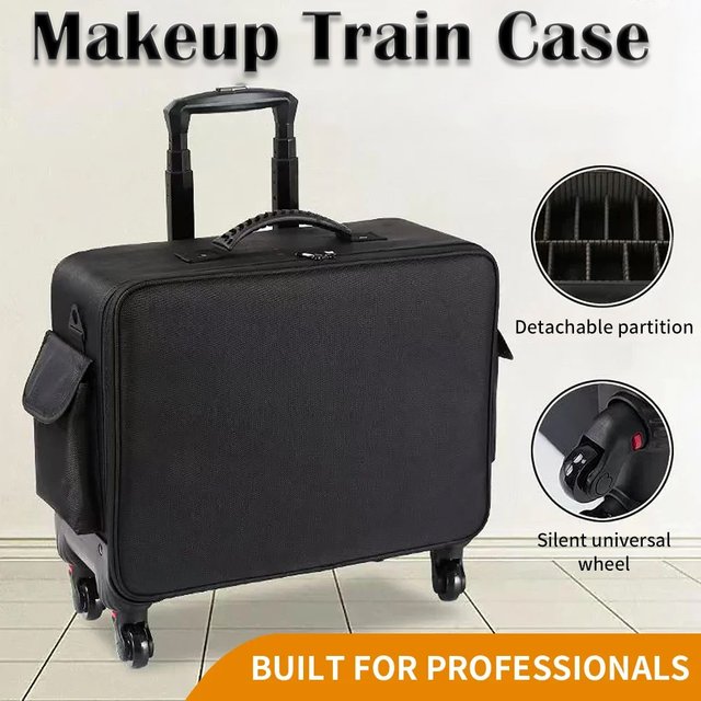 Makeup Train Case Large Cosmetic Trolley Nail Art Storage Box Hair Styling Tools Organizer With Rolling Wheels