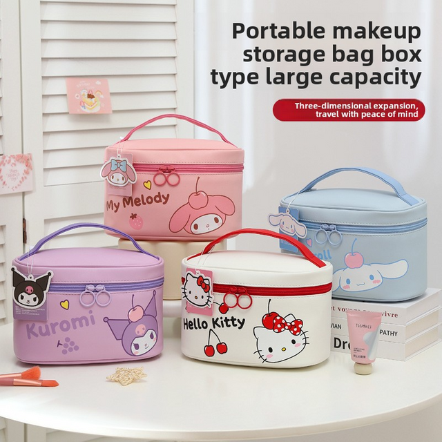 Large-capacity cartoon cute toiletry bag, travel cosmetics storage bag, Sanrio genuine Hello Kitty KT makeup bag