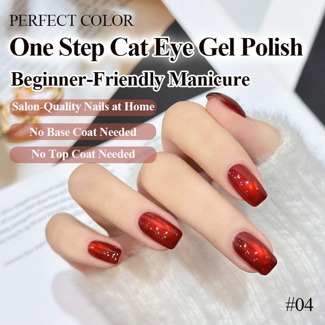 PERFECT COLOR 5-In-1 Magnetic Cat Eye Gel Polish 12ml, All-In-One Gel Nail Polish No Base/Top Coat Needed UV LED Gel