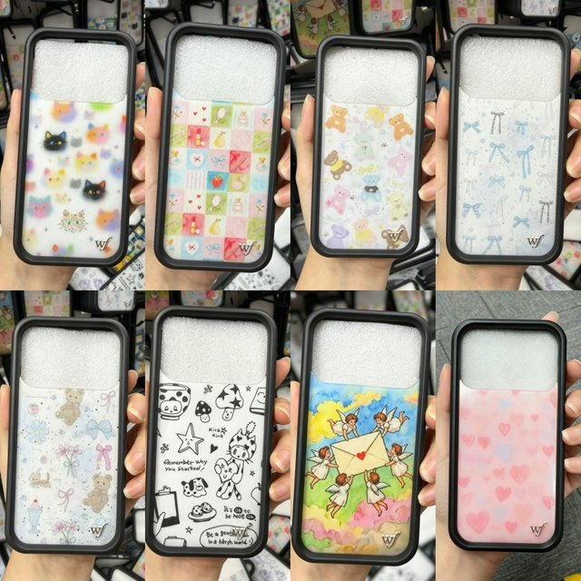 DIY Envelope ins Angel Lipstick Graffiti Case For iPhone 12 13 14 15 16 17 18 Pro Max Plus air Cute Bear Wildflower Phone Cover