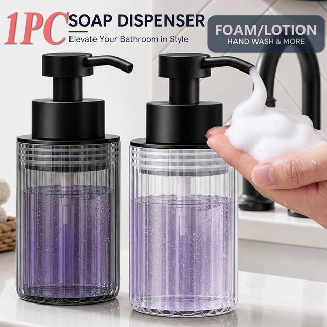 Gray Foaming Soap Dispenser, Farmhouse Bathroom Refill Lotion/Foam Hand Soap Bottle for Bathroom/Kitchen Vanity Sink Decor