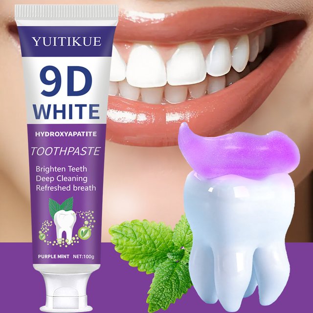 YUITIKUE 9D White Hydroxyapatite Toothpaste, Purple Mint, Teeth Whitening & Deep Cleaning, Fresh Breath, 100g