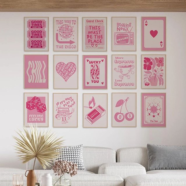 Affiche murale rétro tendance avec image d'invité, imprimé porte-bonheur, Blush rose clair, décor de chambre Preppy, appartement, esthétique, drôle, dortoir Y2k
