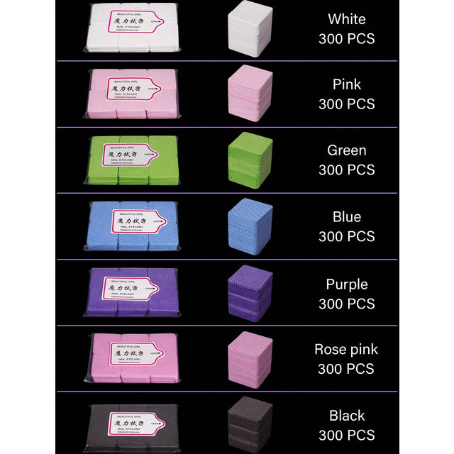 300 PCS Multicolor Lint-Free Nail Wipes , Soft Non-Woven Nail Polish Removal Pads Eyelash Extension Wipes, Nail Polish Remover