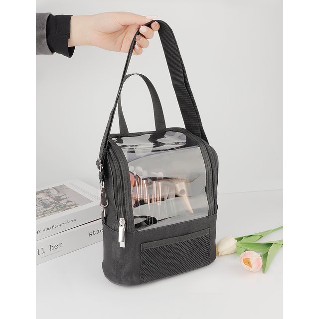 Single Large-Capacity Semi-Transparent Outdoor Portable Style PVC Black Diagonal Cross Makeup Organizer Bag