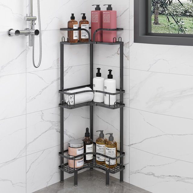 1 pièce Étagère de rangement d'angle autoportante pour salle de bain, multi-niveaux, en métal triangulaire, pour gel douche et shampoing