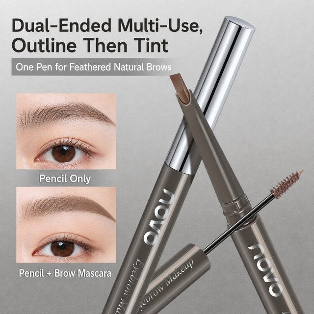 NOVO Double-Ended Eyebrow Pencil & Eyebrow Mascara: Natural, Sculpted, and Natural-looking Brows That Are Smudge-proof.