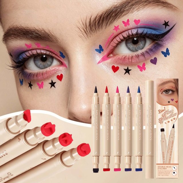 Double-Ended Stamp Eyeliner Colorful Star Heart Butterfly Eye Liner Liquid Pen Waterproof Quick-Drying Long-lasting Eye Makeup