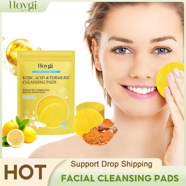 Turmeric Kojic Acid Cleansing Pad Exfoliating Oil Control Blackhead Removal Shrink Pore Brightening Smooth Facial Washing Sponge