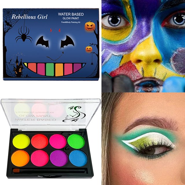 Water-Based Body & Face Painting,Vibrant Colors Non-Toxic Face Painting Makeup UV Luminou 8-Color face Painting for Festival