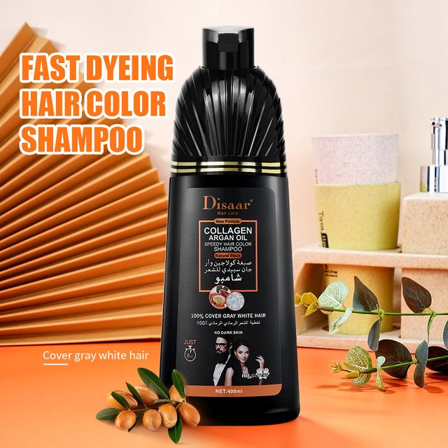 3-in-1 Collagen Argan Oil Shampoo Long-Lasting Black Hair Dye Shampoo for men Women Nourishes Colors Gray Hair, 400ml Formula