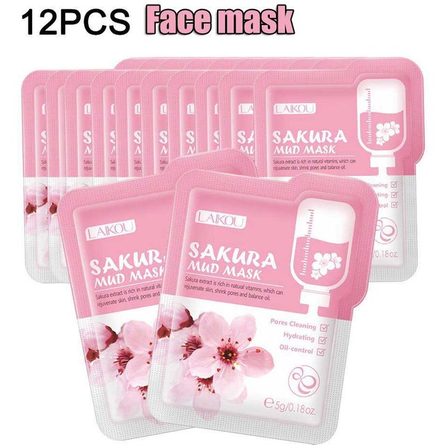12pcs Sakura Mud Mask Brightening Hydrating Face Mask Luminous Skin Clean Facial Cleansing Clay Hydrating Anti Wrinkle Skincare