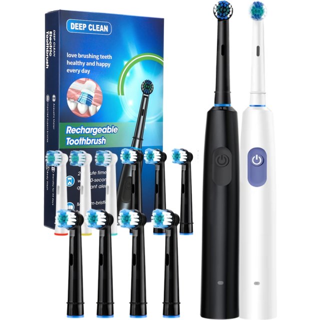 Electric Toothbrush Rotary Rechargeable Teeth Cleaner for Adults Soft Bristles Rotating Round Brush Heads Smart Timer Toothbrush