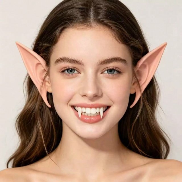 1 Pair Elf Ears + Vampire Fangs Teeth Set, Zombie & Small Tiger Fangs Cosplay Makeup Props, Exquisite Vampire Dentures Accessory