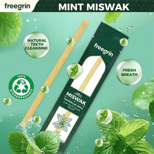 FREEGRIN Mint-flavored Natural Miswak Toothbrush Sticks Maximum Freshness, Sourced from Genuine Arabic Plants For Fresher Breath