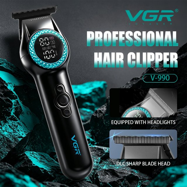 VGR Hair Trimmer Professional Hair Cutting Machine Electric 8000 RPM Rechargeable Hair Clipper LED Display Trimmer for men V-990