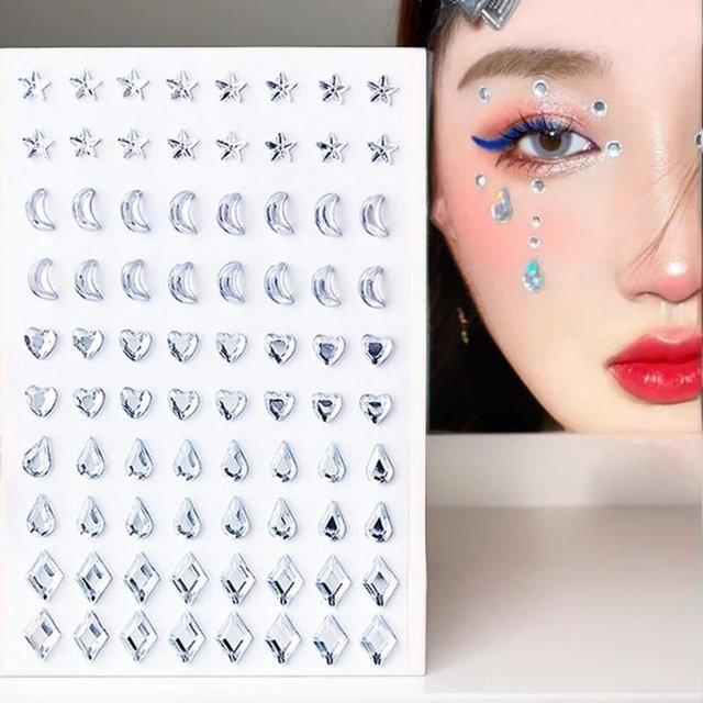 80PCS Special-shaped Face Stickers Colorful Temporary Tattoo Party DIY Face Eye Stickers Lasting Rhinestones Makeup Tools