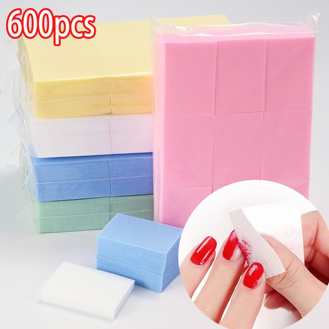 100/600Pcs Lint Free Nail Wipes Pads Soft Non-Woven Nail Polish Remover Pads 100% Cotton Non Woven UV Gel Cleaner Pad Nail Tools
