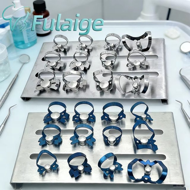 1Pcs AZDENT Stainless Steel Rubber Dam Clamp with Placement Tray Holder Dental Restorative Oral Care Tool