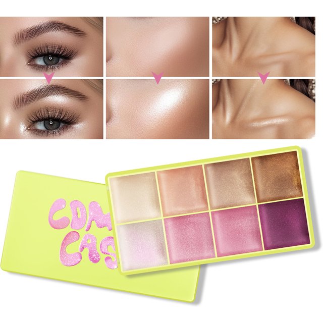 High Gloss Cement Case Cream Palette Set Makeup Matte & Shimmer Finishes with Pink Brown Nude Tones Long-Lasting Curve Case