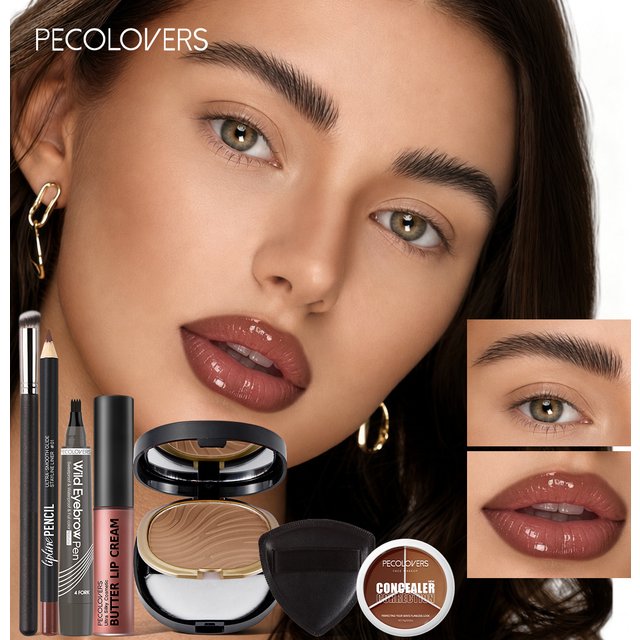 7PCS Face Makeup Set, Long‑Lasting Concealer, Contour Powder, Lip Cream, Waterproof Eyebrow Pen With Makeup Brush