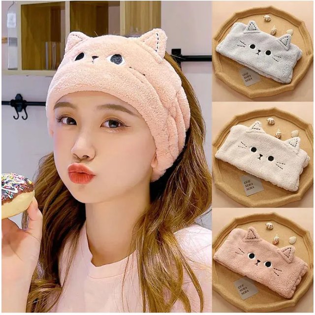 Cat Coral Fleece Head Bands for women Cute Soft Hair Bows Headband Hairbands Wash Face Make Up Turbans Bandage Girls Accessories