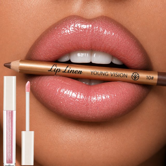 2-Piece Lip Kit: Shimmer Lip Gloss & Lip Liner – Hydrating, Glossy, Radiant Shine Lip Gloss