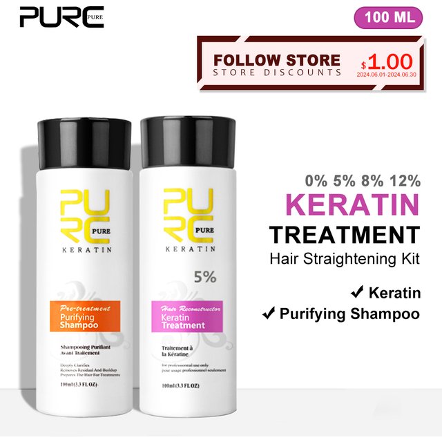 PURC Keratin Hair Straightening Kit Purifying Shampoo Professional Salon Repair Damaged Frizzy Smoothing Hair Care Set 100ml