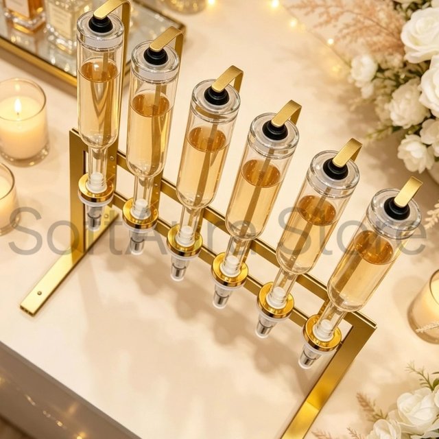 Golden 6‑Pack Multipurpose Liquid Dispenser Bottle Liquor Perfume Essential Oil Vessel Wedding Bar Tabletop Decoration