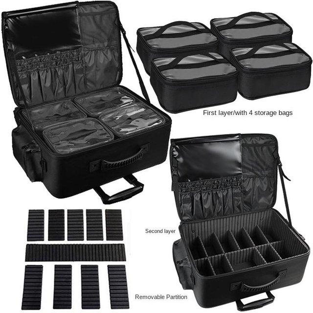 Makeup Bag Cosmetic Suitcase Large Size Storage Trolley Case Multi-layer Travel Luggage Beauty Carry Makeup Tool Storage Bag