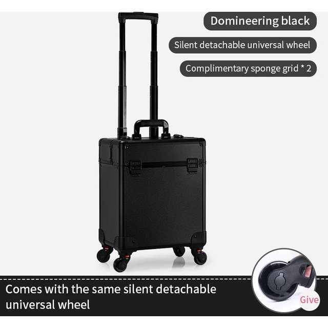 Large Capacity Aluminum Rolling Makeup Case with Trays Lockable Salon Organizer for Cosmetic Nails Supplies Portable Trolley Cas