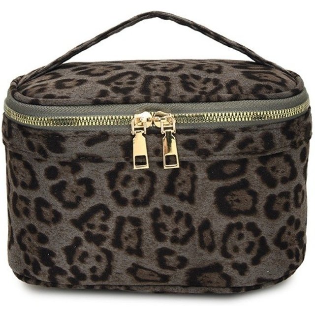 New Large Capacity Cosmetic Bag Leopard Print Faux Suede Toiletry Box Multiple Pockets Handheld Storage Bag Travel