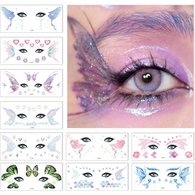 Glitter Fairy Makeup Kit Accessories for women Butterfly Face Temporary Tattoos Stickers For Eyes Princess Rave Party Favors