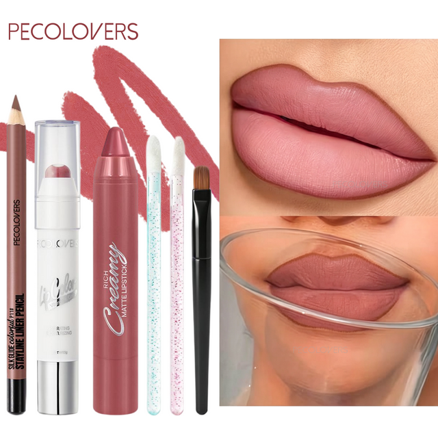 6PCS/Set Lip Makeup Set - Precise Lip Line and Full Color, Moisturizing Semi-matte, Suitable for Daily and Party Makeup