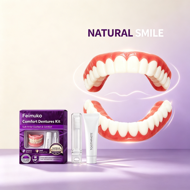 Snap‑On Smile Denture Cosmetic Kit, Soft‑Silicone, Natural‑Looking, Comfort Fit for Gum Contours, Portable Teeth‑Beauty Care Set