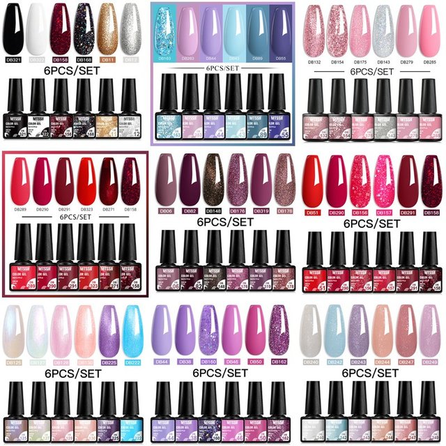 6pcs Red Glitter Gel Nail Polish Set Long Lasting Semi Permanent Soak Off UV Gel Varnish For Valentines Nails DIY Nail Supplies