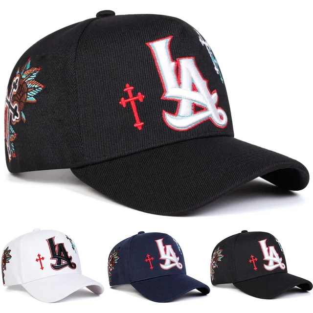 Unisex LA Letter Cross Embroidery Baseball Caps Spring and Autumn Outdoor Adjustable Casual Hats Sunscreen Hat Sports Cap