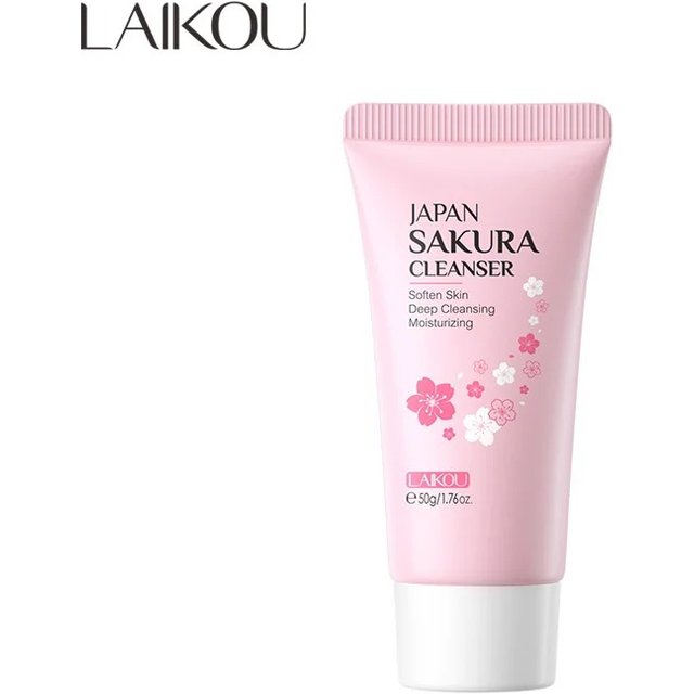 Laikou Sakura Facial Cleanser Deep Cleansing Pores Oil Control Moisturizing Brightening Face Wash Gentle For All Skin Types 50g