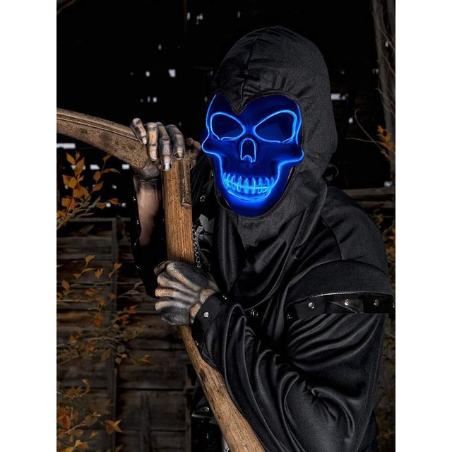 Fashion Horror Halloween Skull Mask Halloween Cosplay Costume LED Cold Light Mask LED Light Cosplay Mask Party Makeup Ball