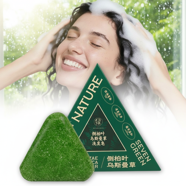 Seven Green Platycladi Usman Grass Handmade Shampoo Soap Refreshing and Flushing Healthy Anti-Removal Hair Nourishing Clean