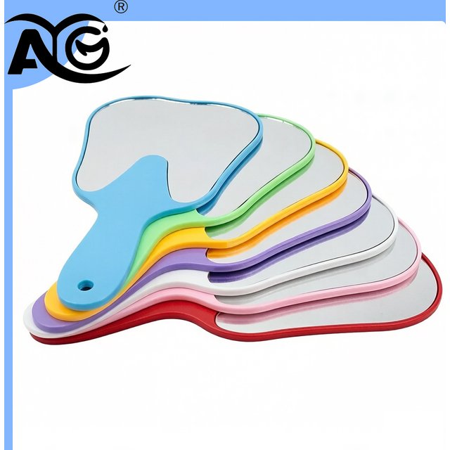 AG 1 Pcs Tooth Shaped Handheld Mirror Cute Makeup Mirror Hand Held Plastic Dental Mirrors with Handle Colorful cosmetic mirror