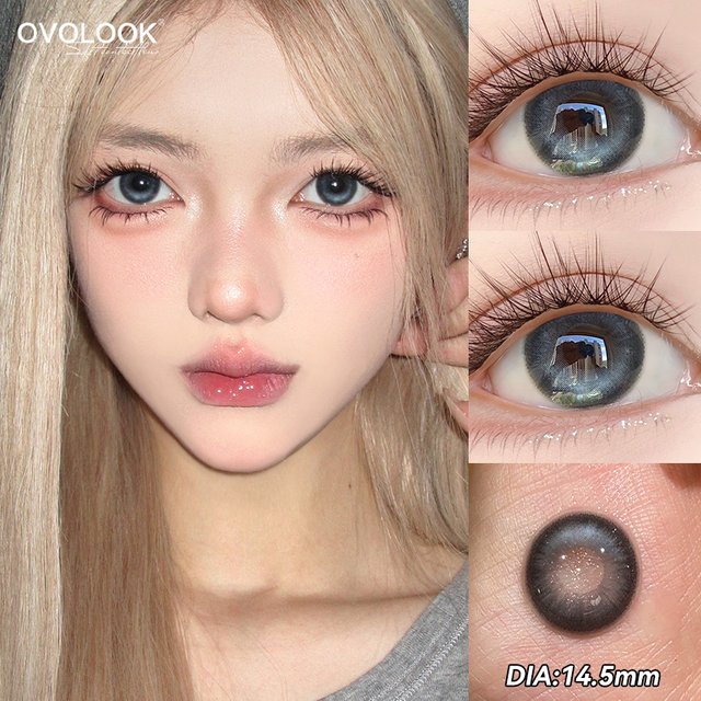 OVOLOOK-2pcs14.5MM Grey Blue Colored Contact Lenses 6 Months Fixed-Axis Highlight Soft Cosmetic Eye Contacts For Beauty Makeup