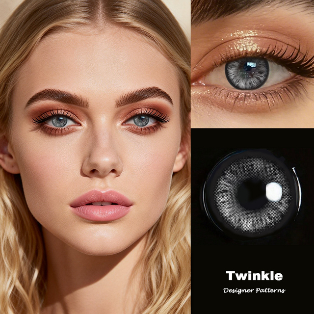 VISUASHOW Twinkle Black Colored Contact Lenses Half-Yearly Use Blue Natural Eye Beauty Contacts Lens for Daily Makeup Cosmetic