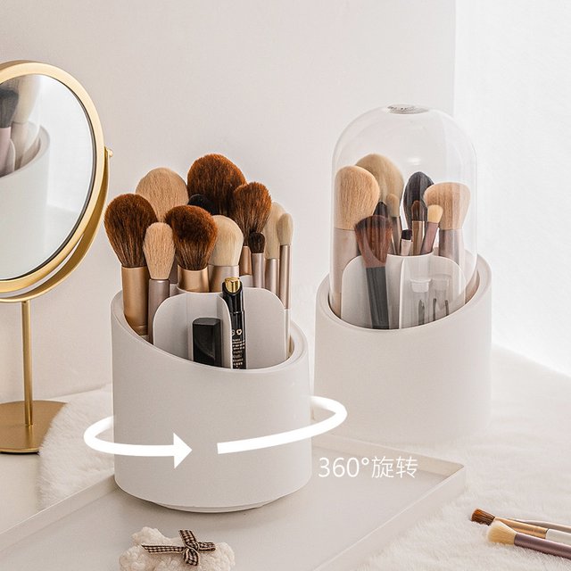 Desktop Cosmetic Brush Organizer 360° Rotating Makeup Brushes Holder 7 Grids Lipstick Eyebrow Pen Holder Eye Shadow Storage Box