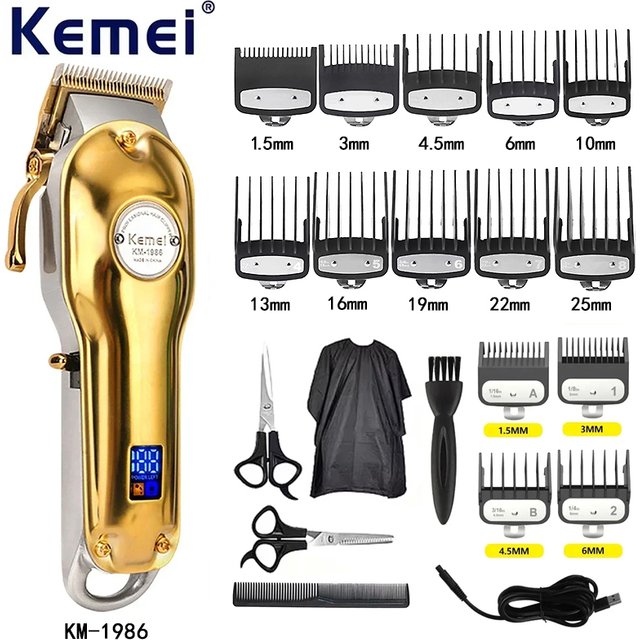 Kemei Hair Clipper for men Trimmer Professional Hair Clipper Electric Razor Rechargeable Hair Cutting Machine KM-1986 Clippers