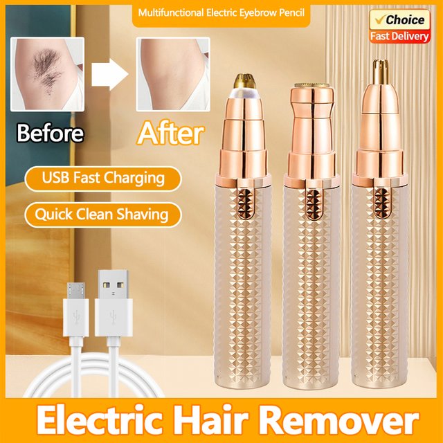 3 in 1 Lipstick Shaver Women Hair Removal Eyebrow Trimmer USB Rechargeable Body Facial Epilator for Bikini Legs Face